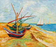 Copy of Van Gogh's painting. Fishing boats on the shore at Saint-Marie