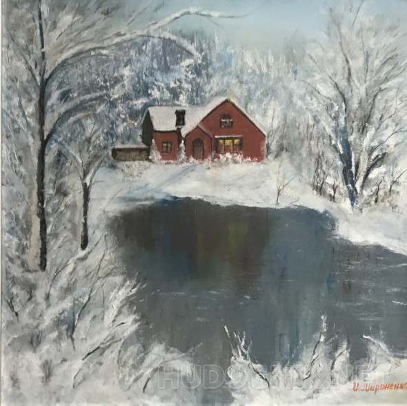 Картина Домик у озера. Размеры: 60x60, Год: 2021, Цена: 18000 рублей ...