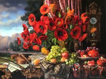 Still life with poppies, music and time.